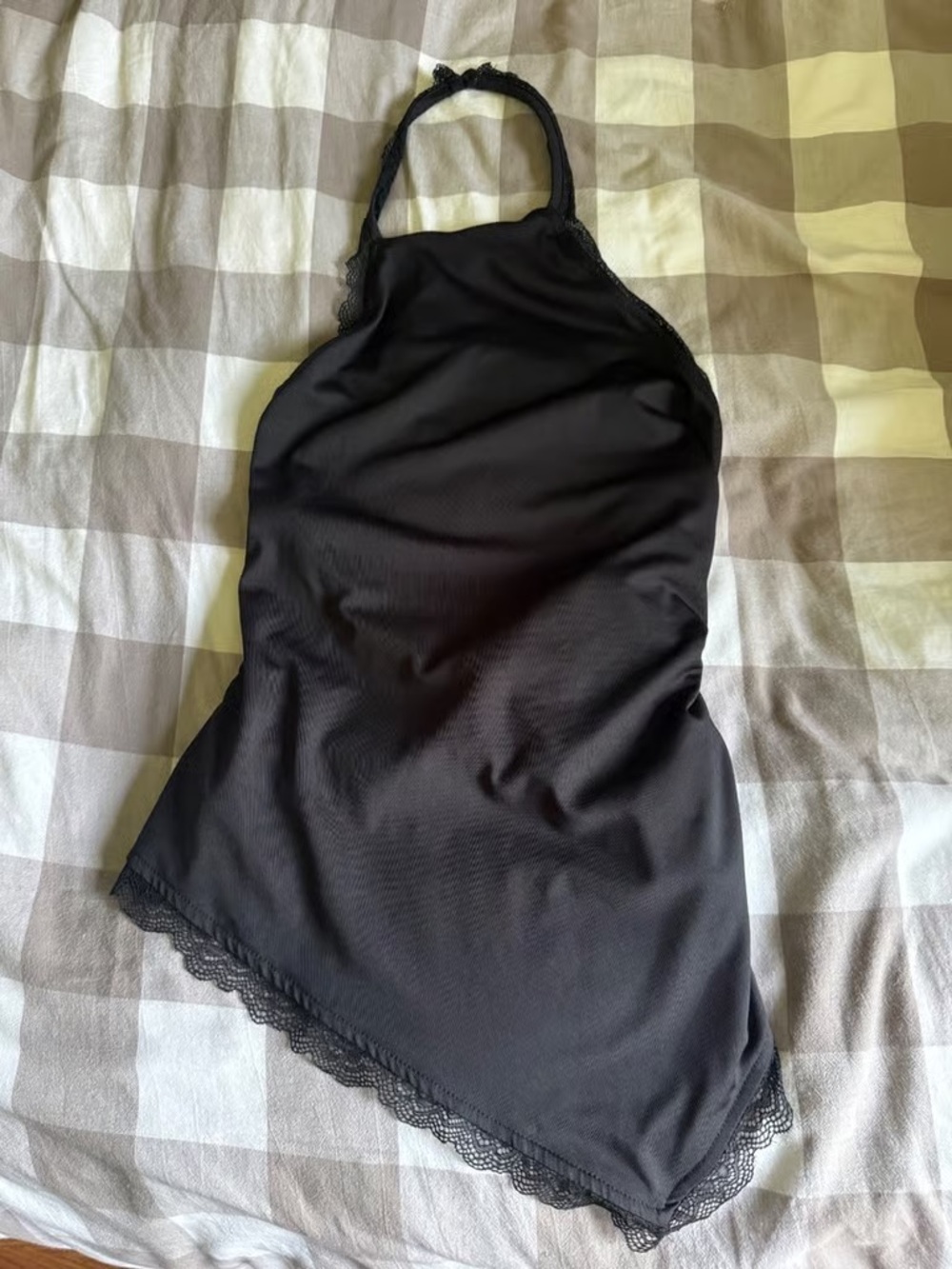 Black Lace-Trim Halter Tank Top - Women